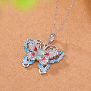Sterling Silver Jade Enamel Trend Butterfly Pendant
