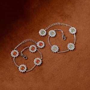 Sterling Silver Jade Flower Vintage Link Bracelet