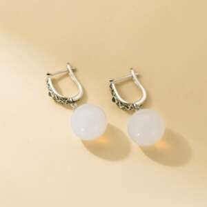 Sterling Silver Jade Geometric Trend Huggie Earring