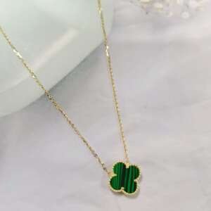 Sterling Silver Malachite Clover Dainty Initials Necklace